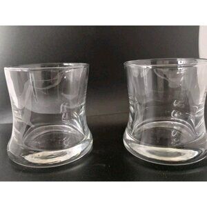 Two Libby Whisky Glasses Double Rock Flared Bottom Easy Grip 3.5"X3" Nos